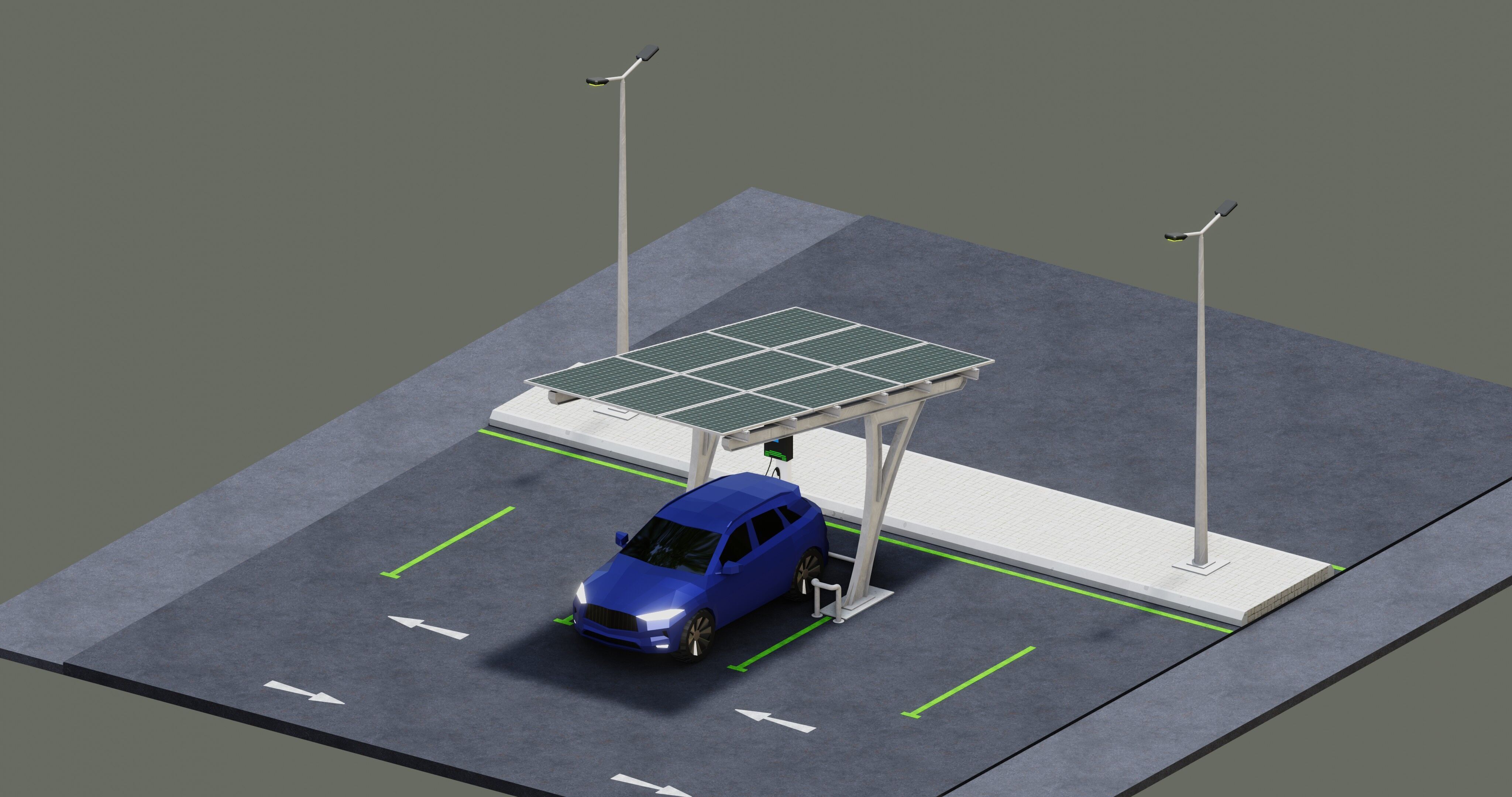Low Poly Solar Carport Type-4 Pack Low-poly 3D model_3