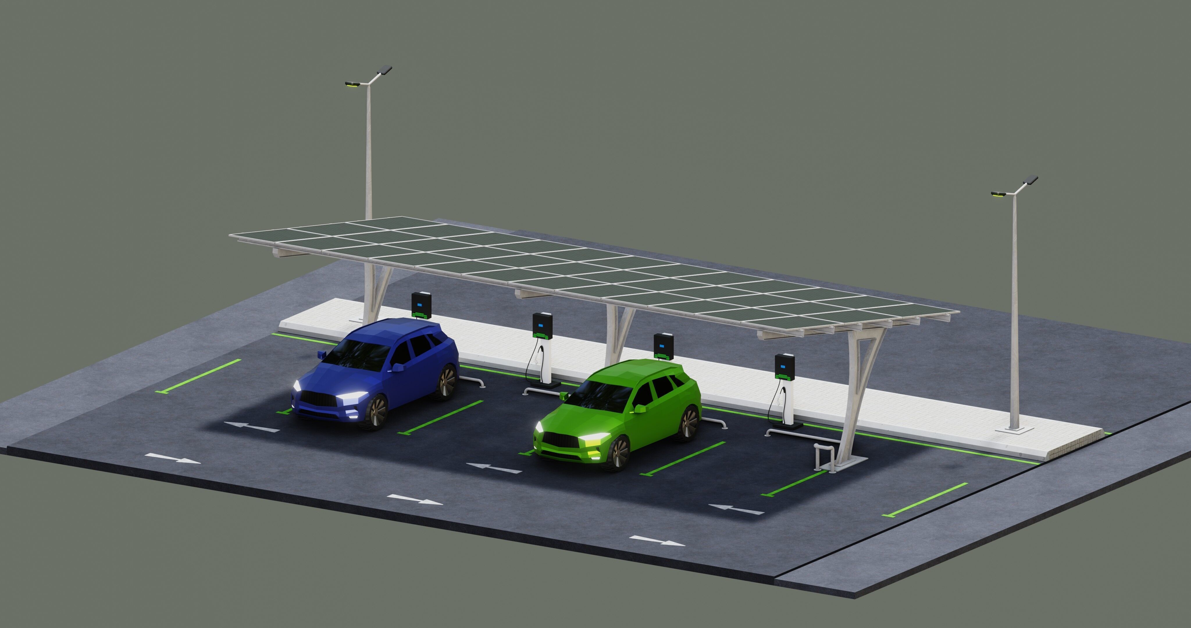 Low Poly Solar Carport Type-4 Pack Low-poly 3D model_7