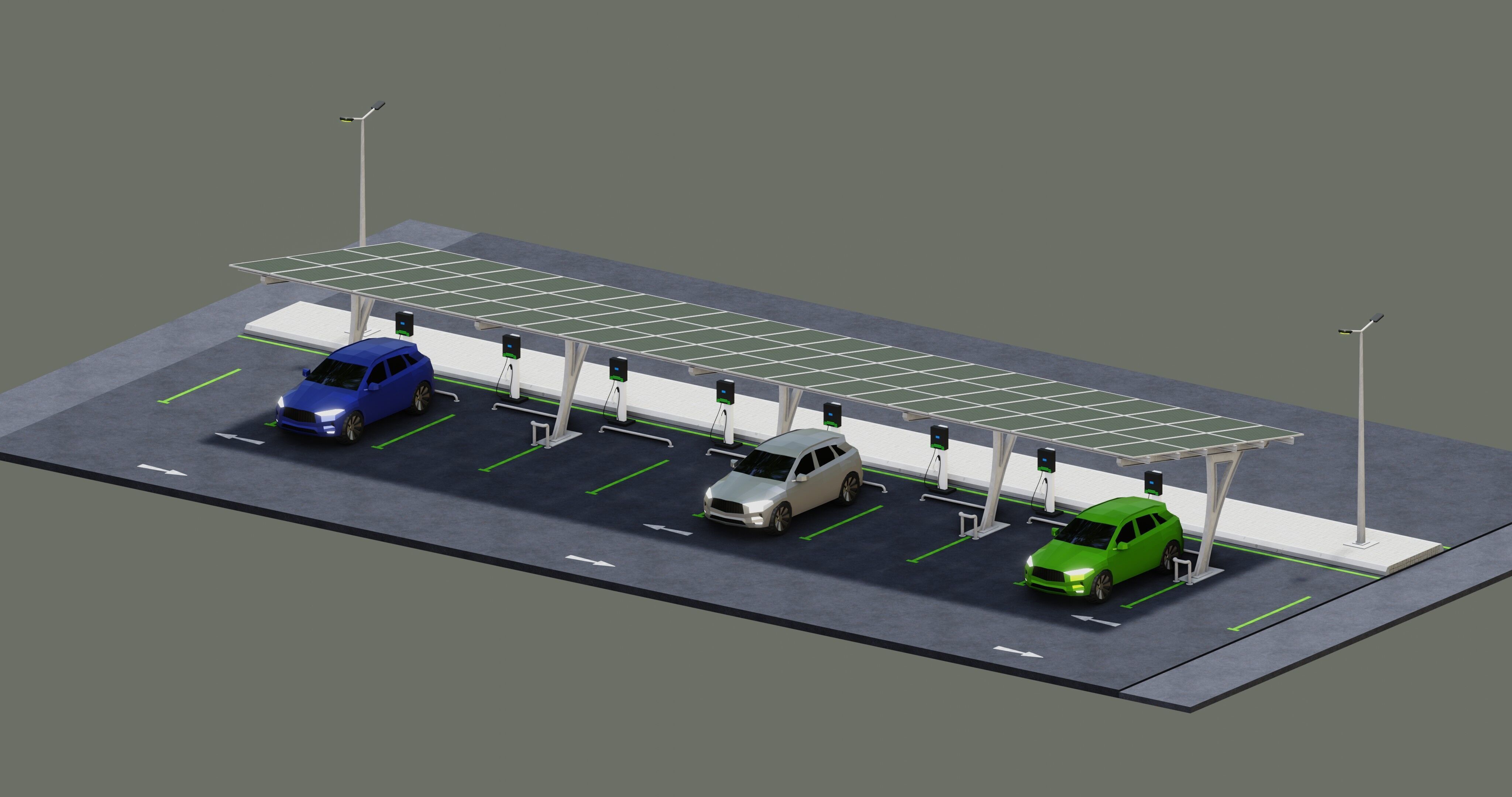 Low Poly Solar Carport Type-4 Pack Low-poly 3D model_11