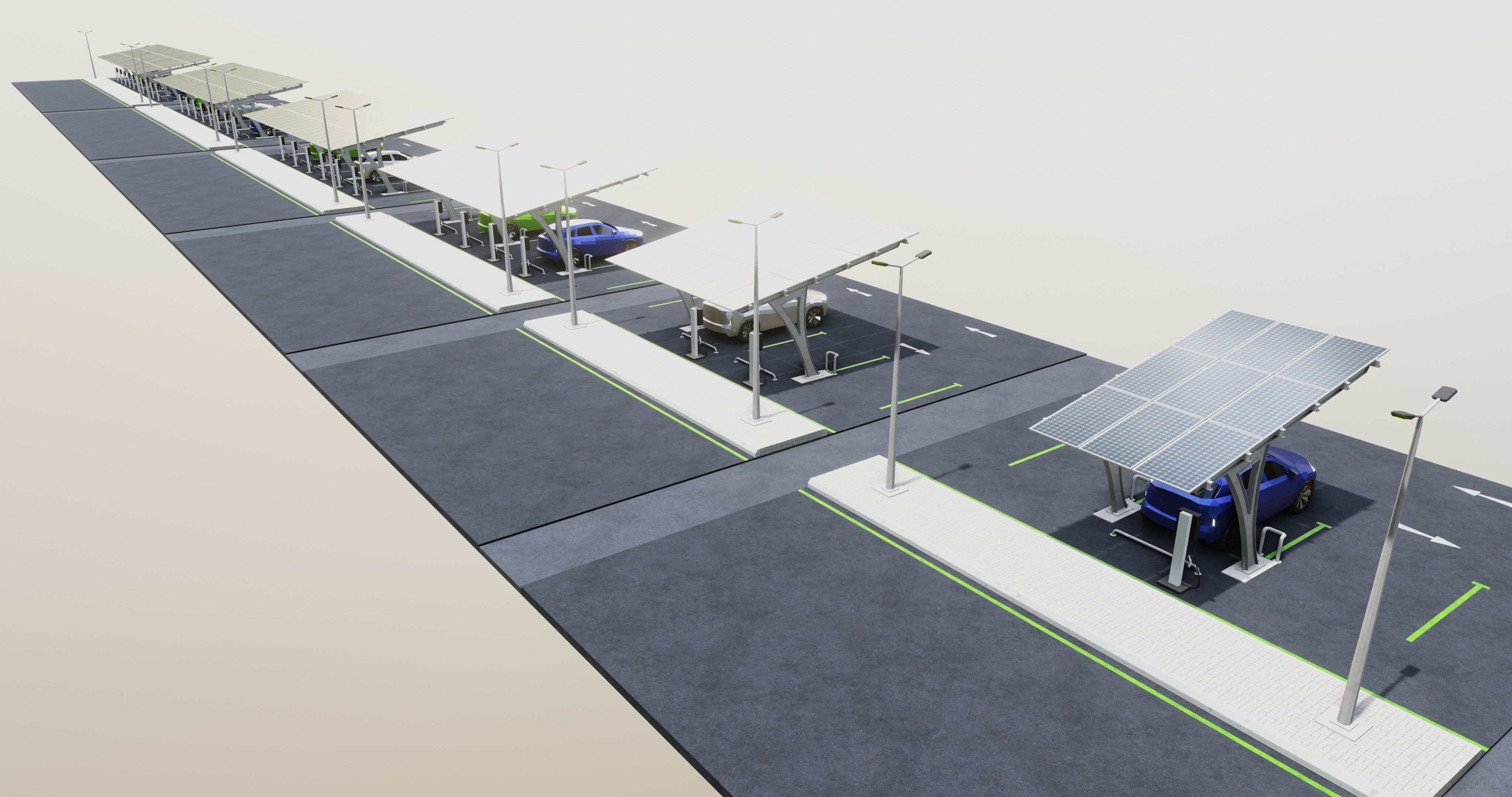 Low Poly Solar Carport Type-4 Pack Low-poly 3D model_28