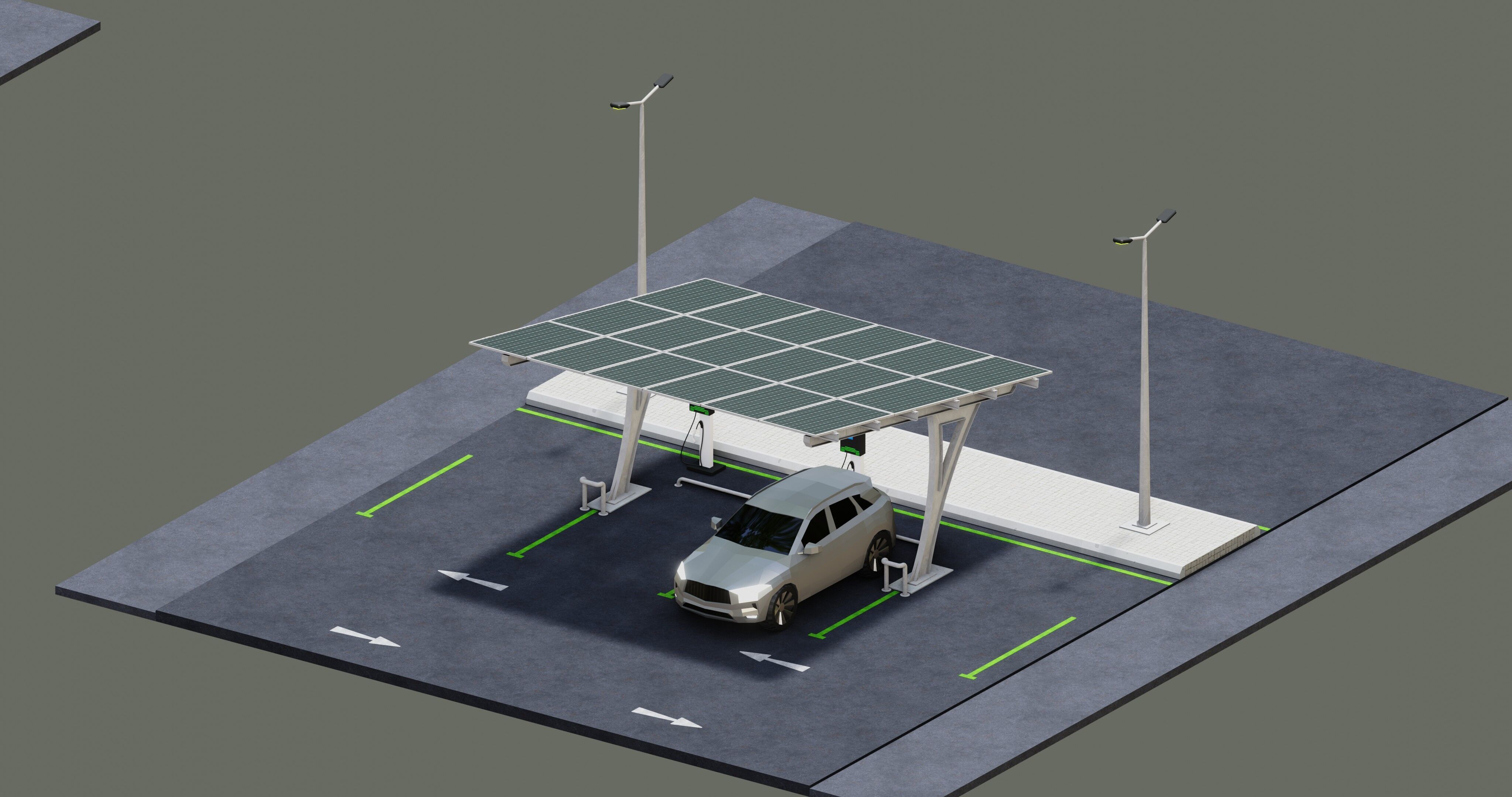 Low Poly Solar Carport Type-4 Pack Low-poly 3D model_5