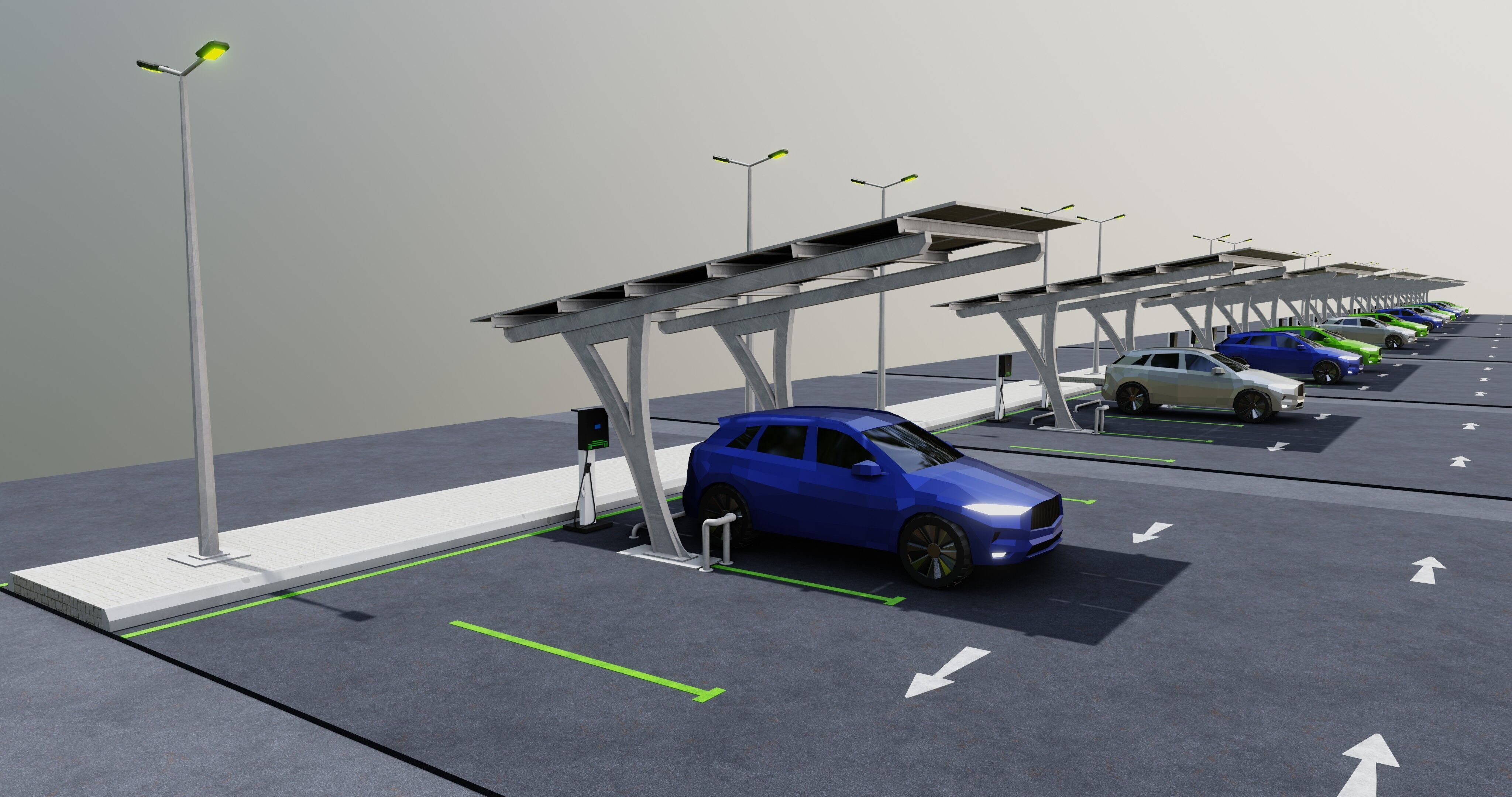 Low Poly Solar Carport Type-4 Pack Low-poly 3D model_18