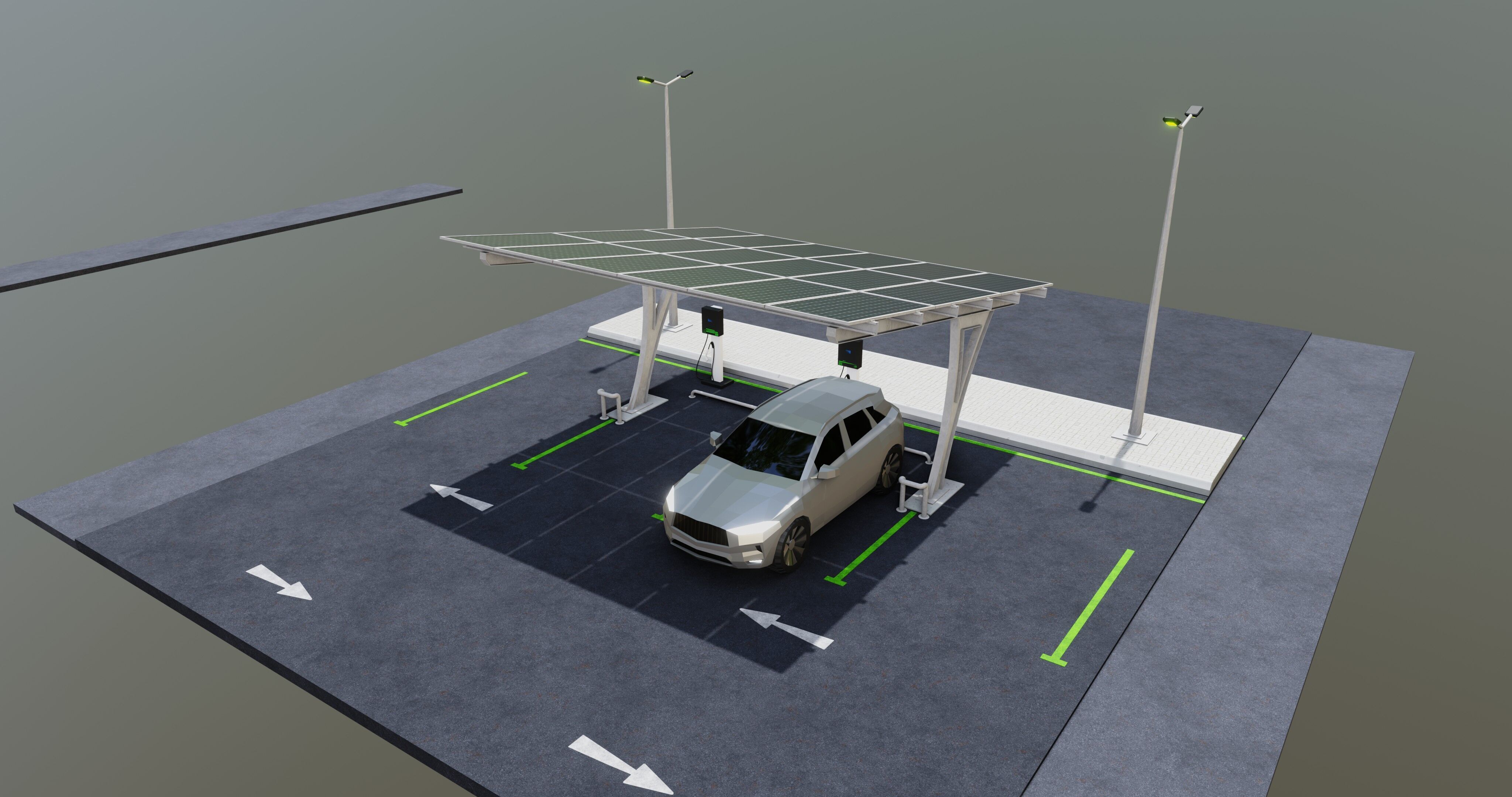 Low Poly Solar Carport Type-4 Pack Low-poly 3D model_4