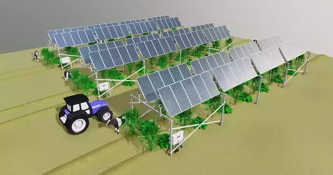Lowpoly Agricultural Solar Energy Tracker Systems Low-poly 3D model