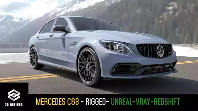 Mercedes C63 Sedan -Rigged- Render Ready-unreal-vray-redshift 3D model
