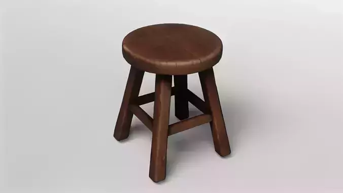 Rustic Wooden Stool 3D Model 3D model