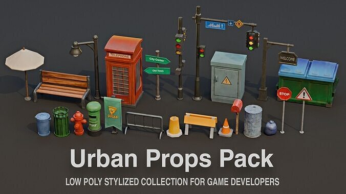 Stylized Urban Props Pack Low-poly 3D model