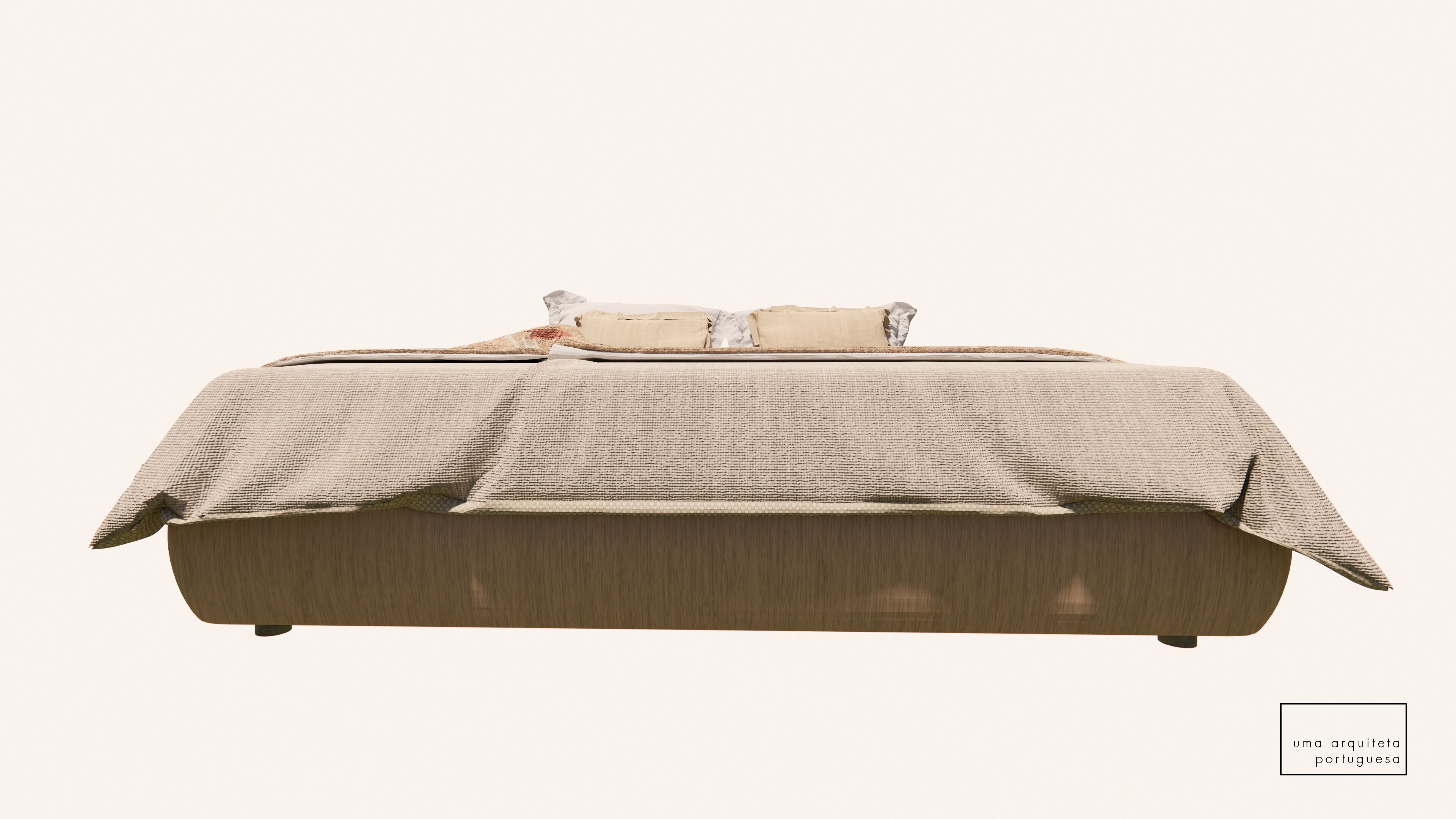 Double Bed with Pillows and Blanket - Wood - Fabric - 3D Model 3D model_6