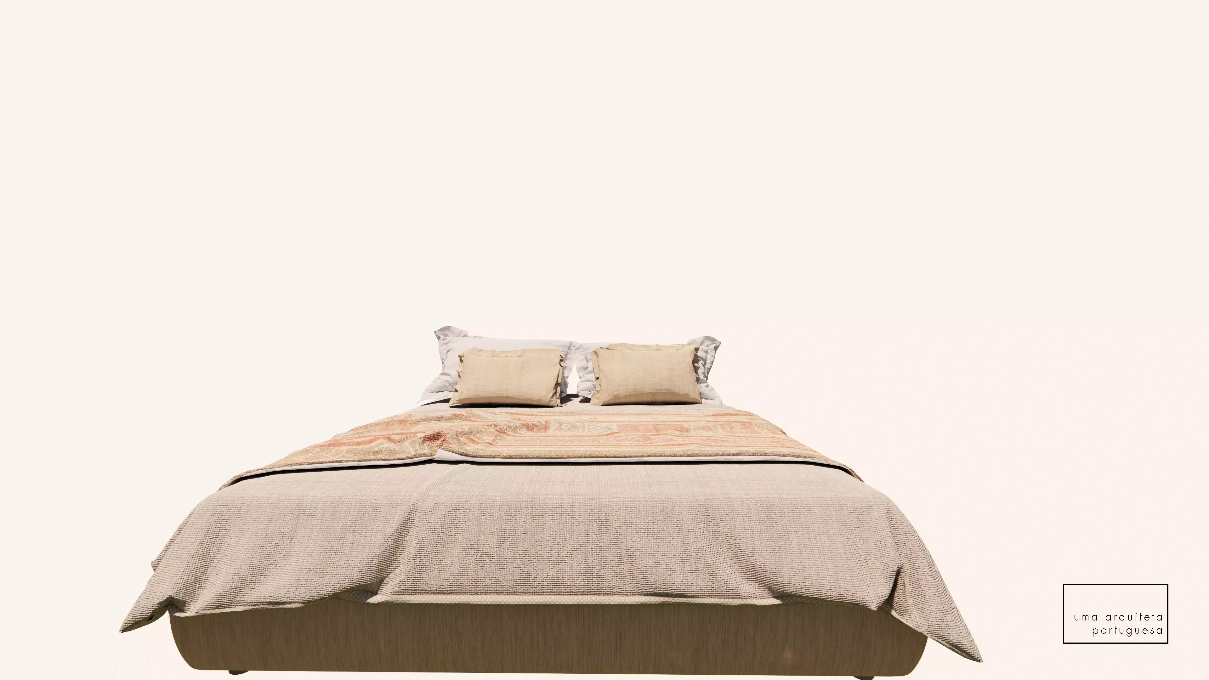 Double Bed with Pillows and Blanket - Wood - Fabric - 3D Model 3D model_0