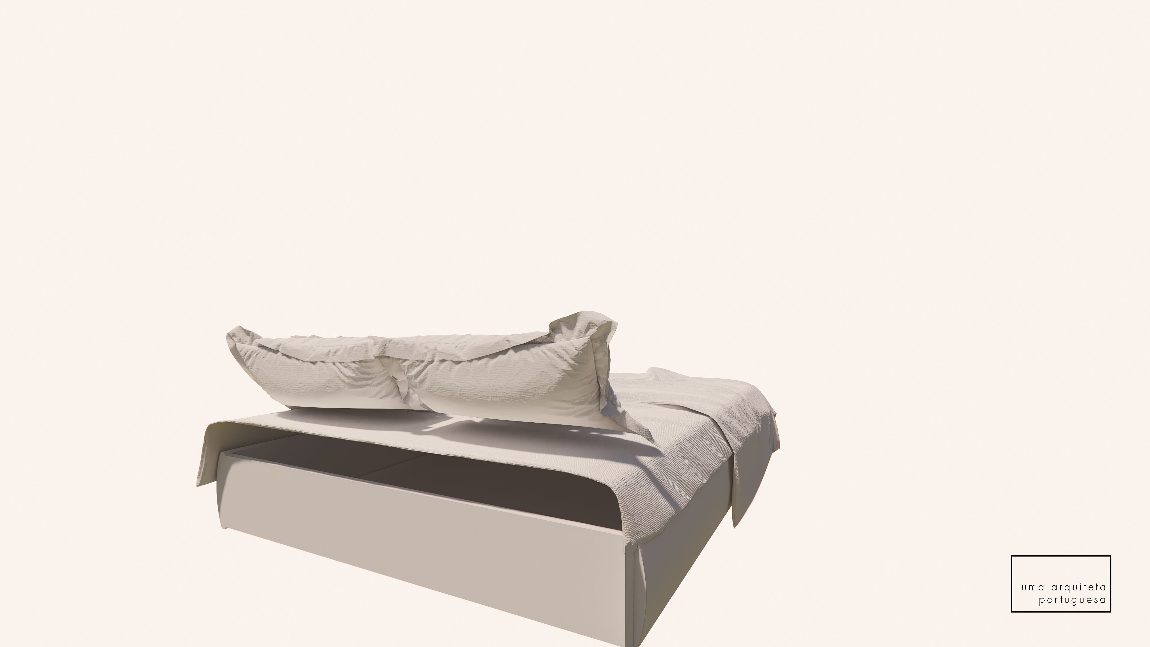 Double Bed with Pillows and Blanket - Wood - Fabric - 3D Model 3D model_5