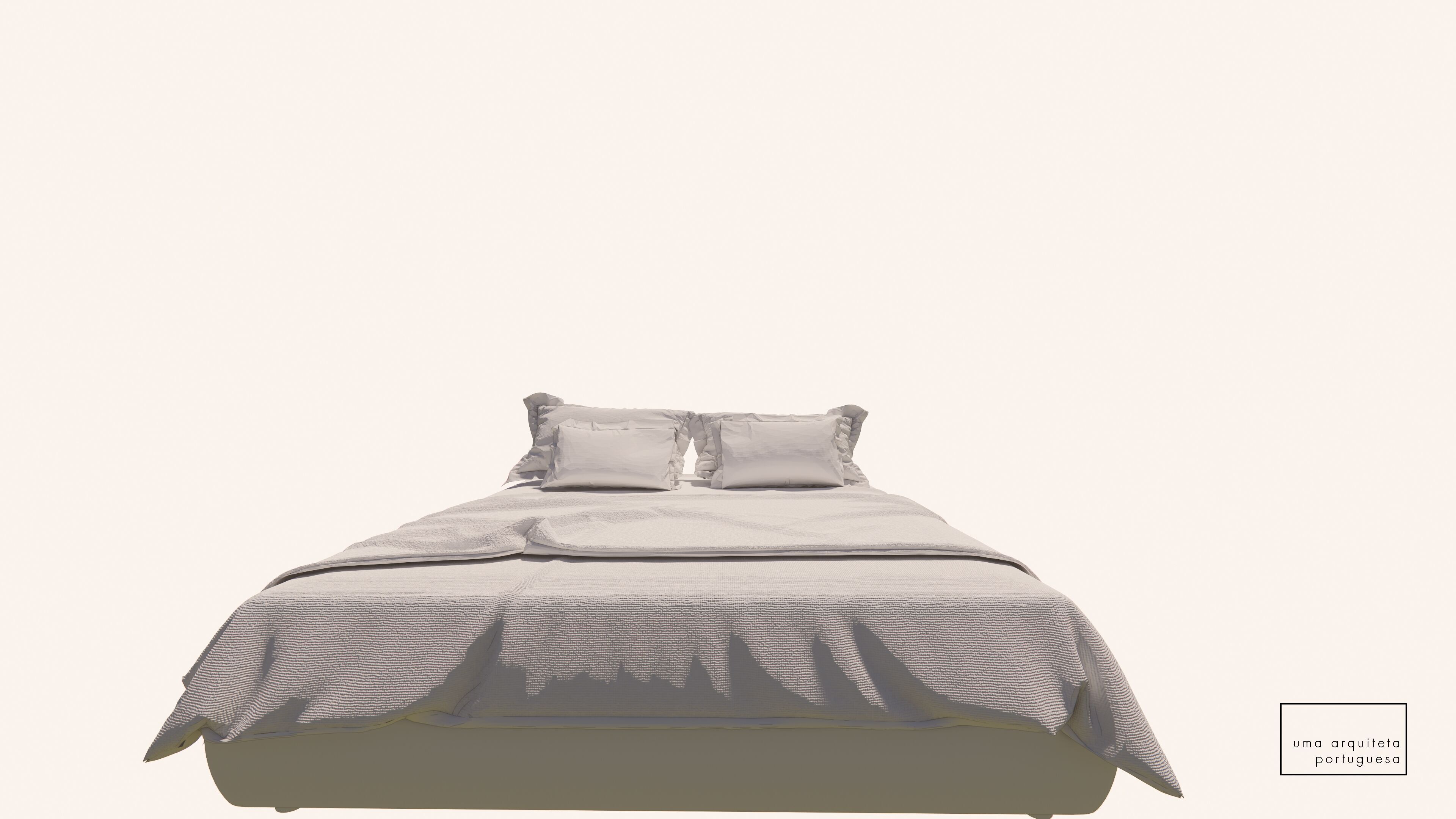 Double Bed with Pillows and Blanket - Wood - Fabric - 3D Model 3D model_7