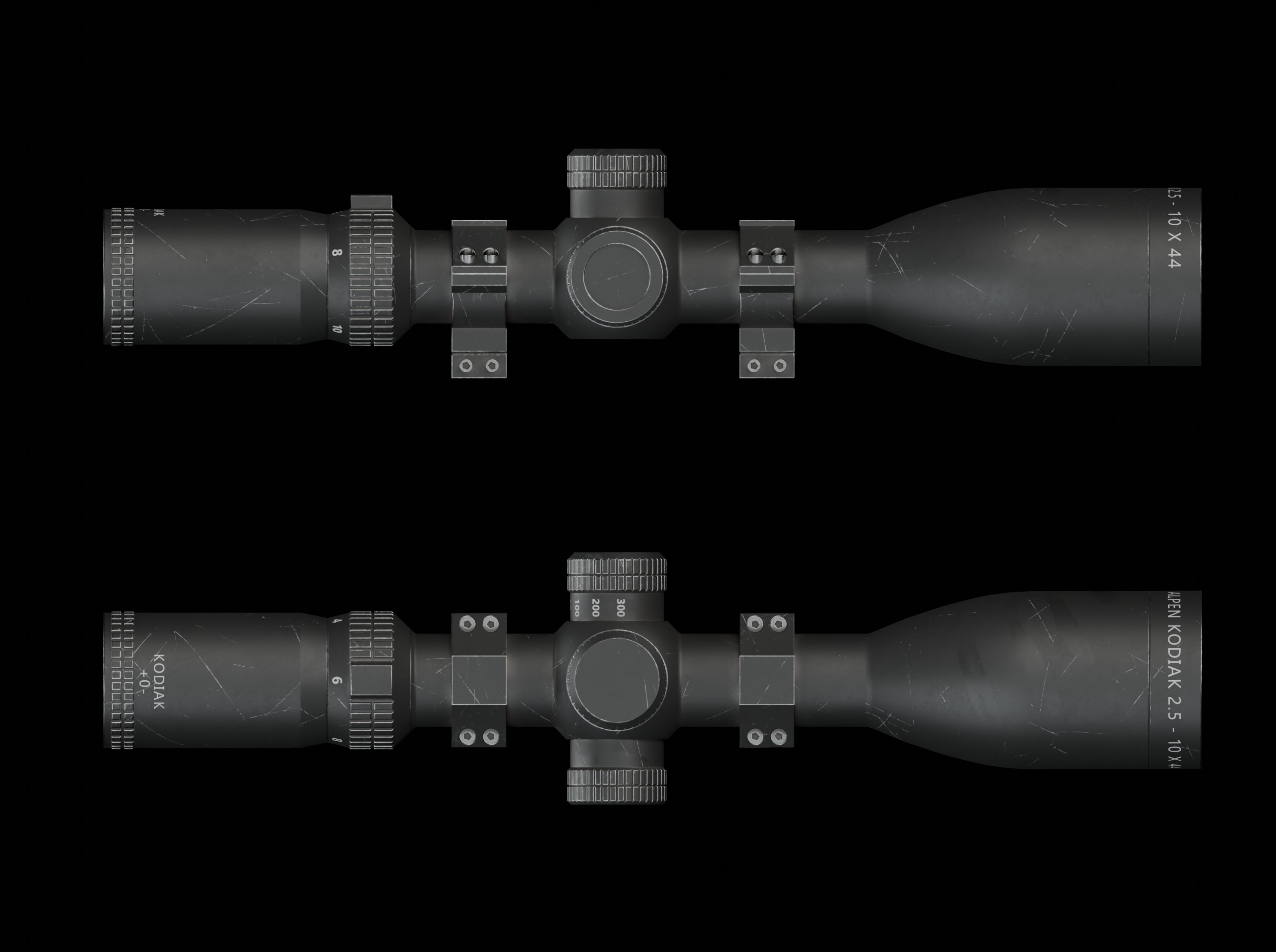PBR Rigged Rifle Scope - Alpen KODIAK 10x44 Low-poly 3D model_8