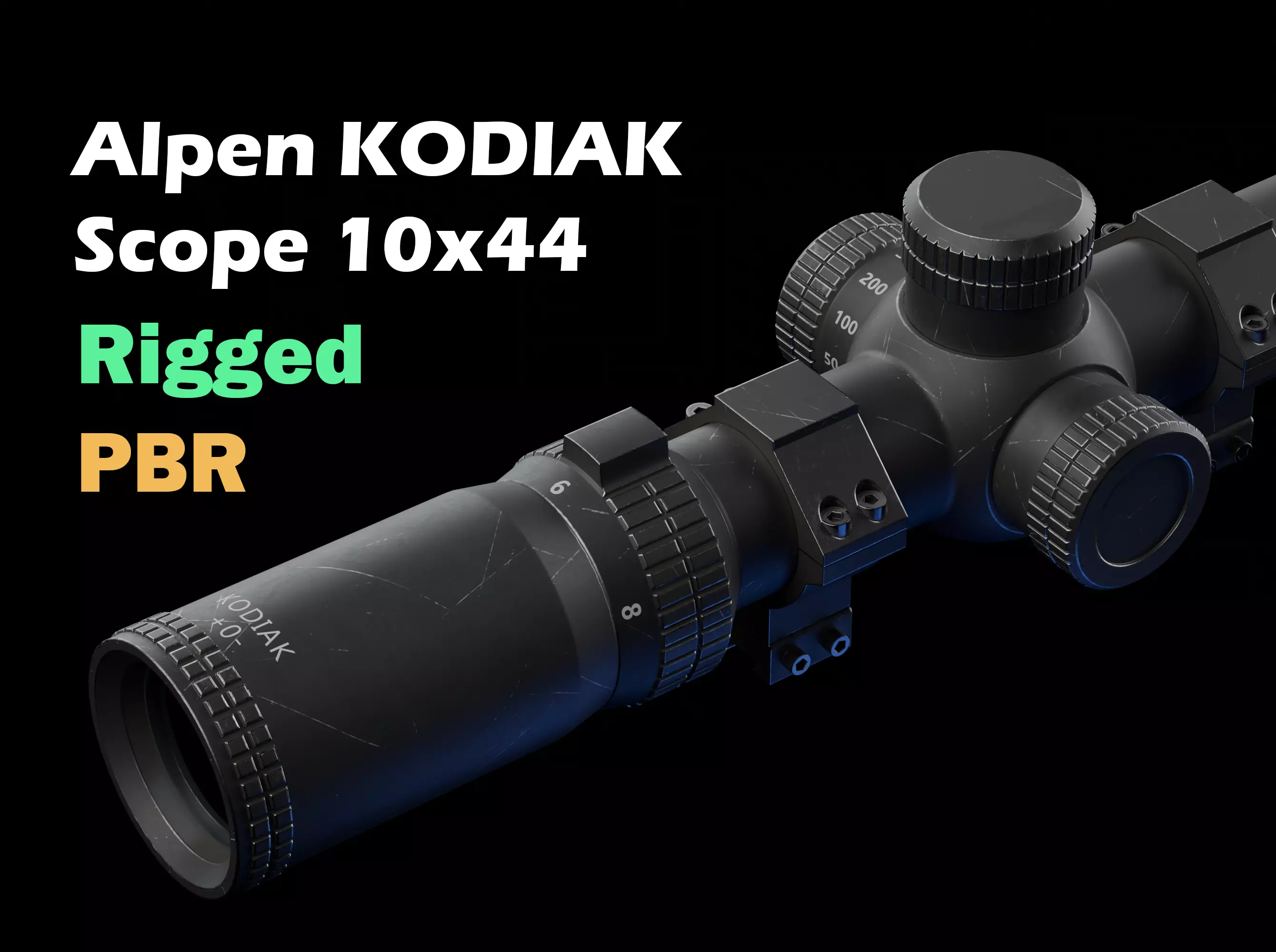 PBR Rigged Rifle Scope - Alpen KODIAK 10x44 Low-poly 3D model_0