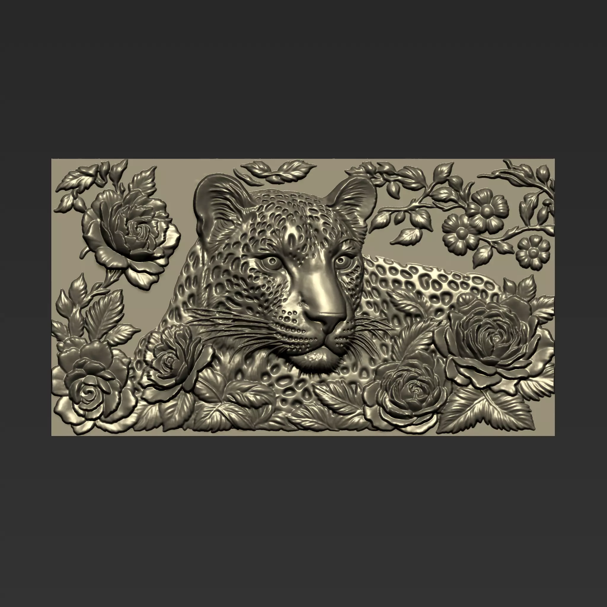 Leopard and Flowers A52 3D print model