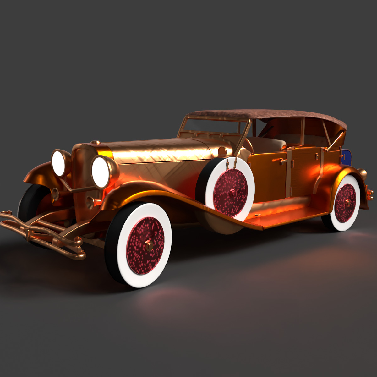 Chinese vintage car Low-poly 3D model_6