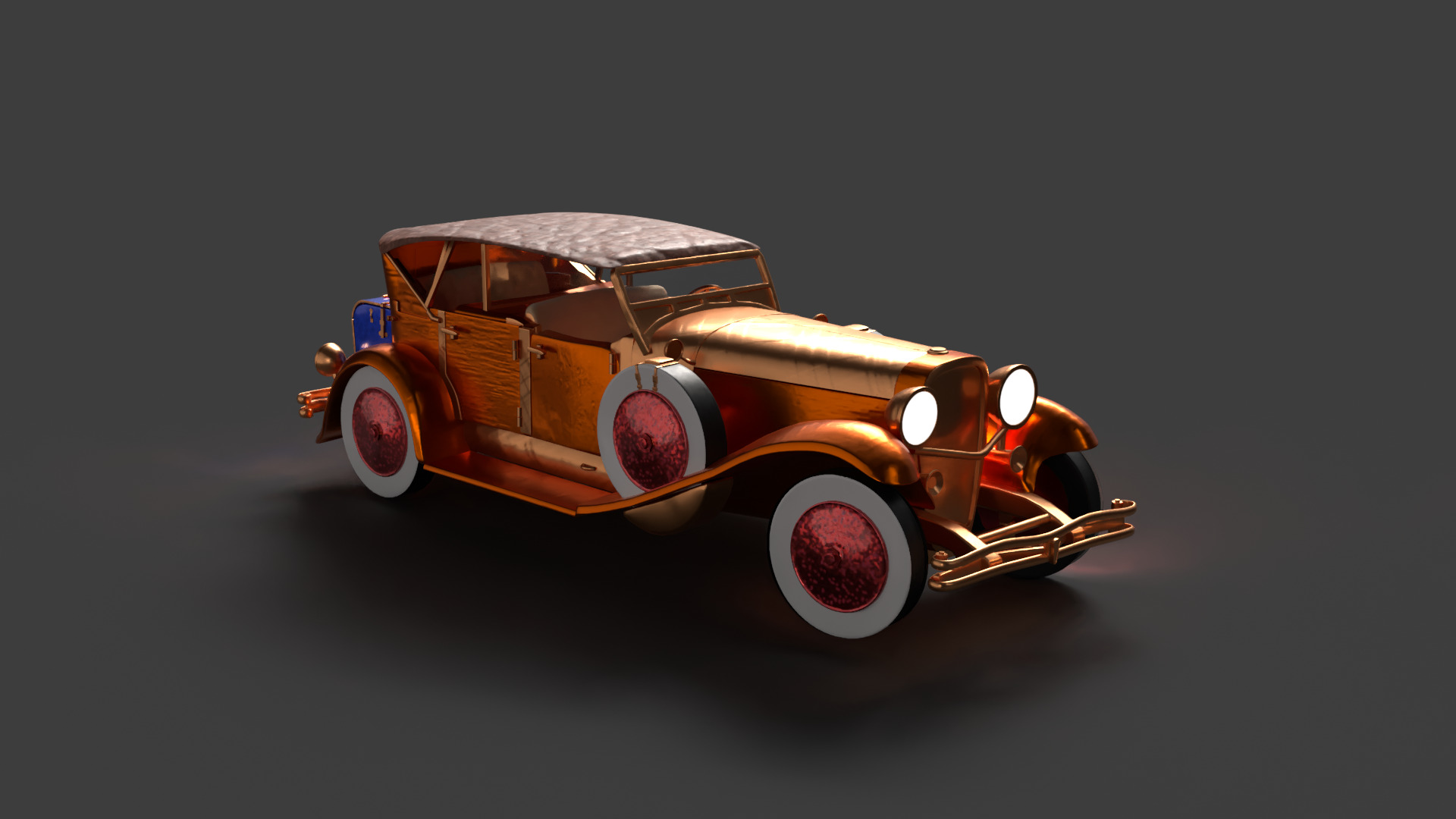 Chinese vintage car Low-poly 3D model_4