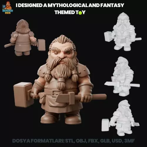 Cartoon Dwarf Figure 3D Printable Cute Fantasy 3D print model