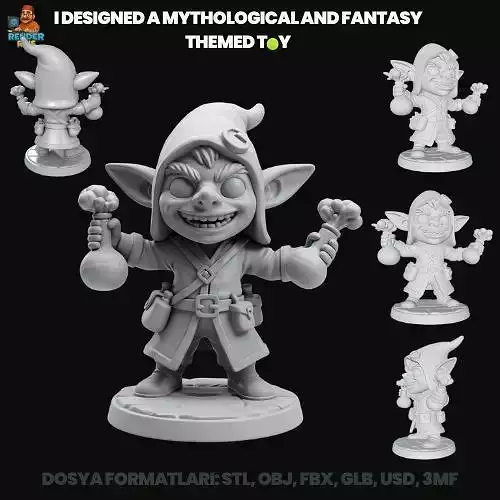 Goblin Alchemist Figure  3D Printable Fantasy Chemist Character 3D print model