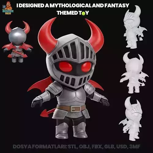 Demon Knight Figure 3D Printable Cute Dark Warrior Model 3D print model