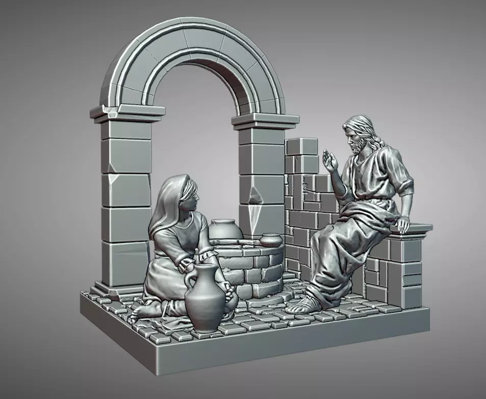 Jesus and the Samaritan woman 3D print model