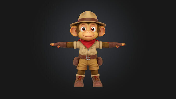 Monkey Explorer  Low Poly Low-poly 3D model
