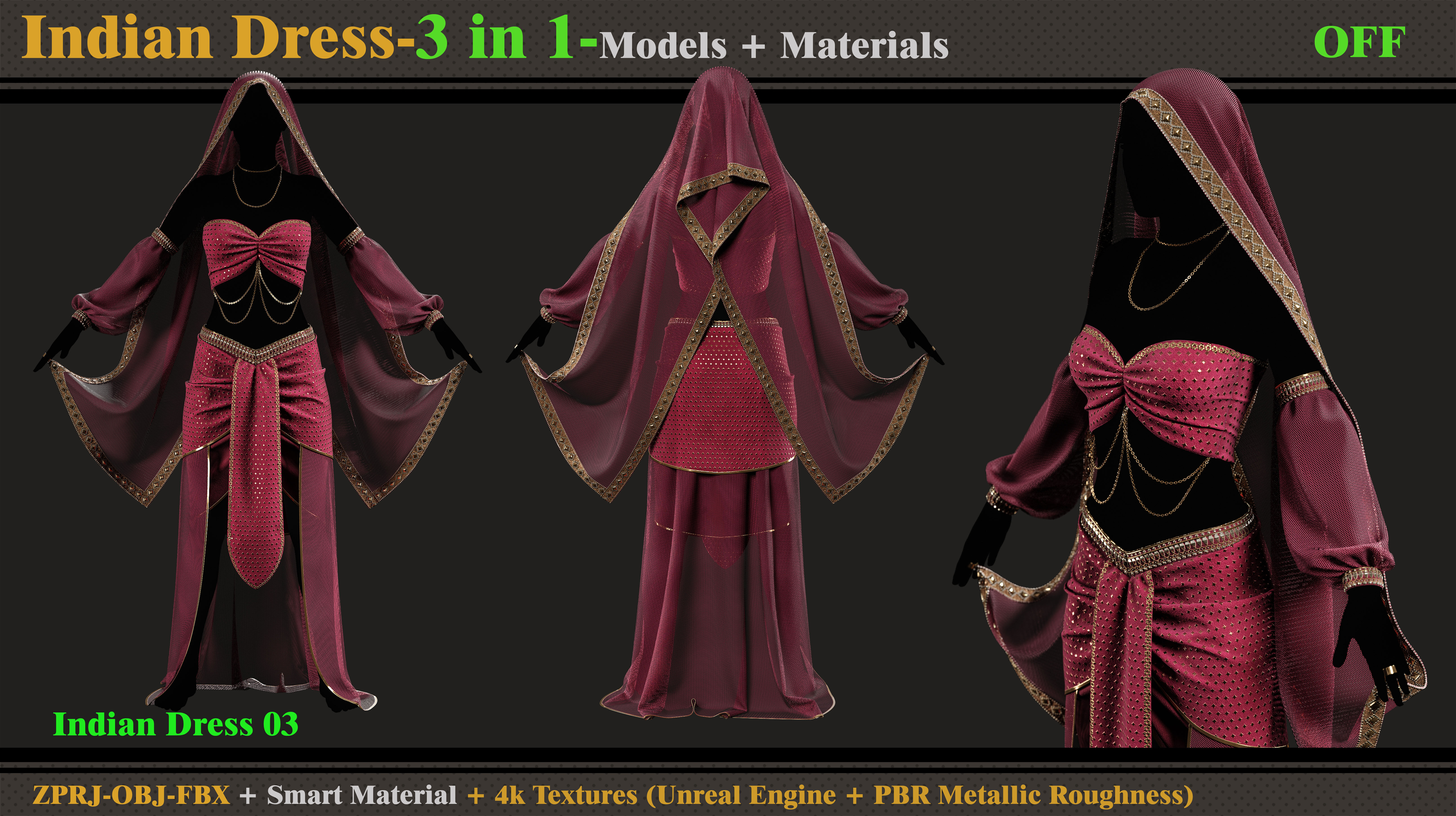 3 in 1 Indian Outfits- MD-Clo3d-OBJ-FBX-Materials-Textures -OFF 3D model_3