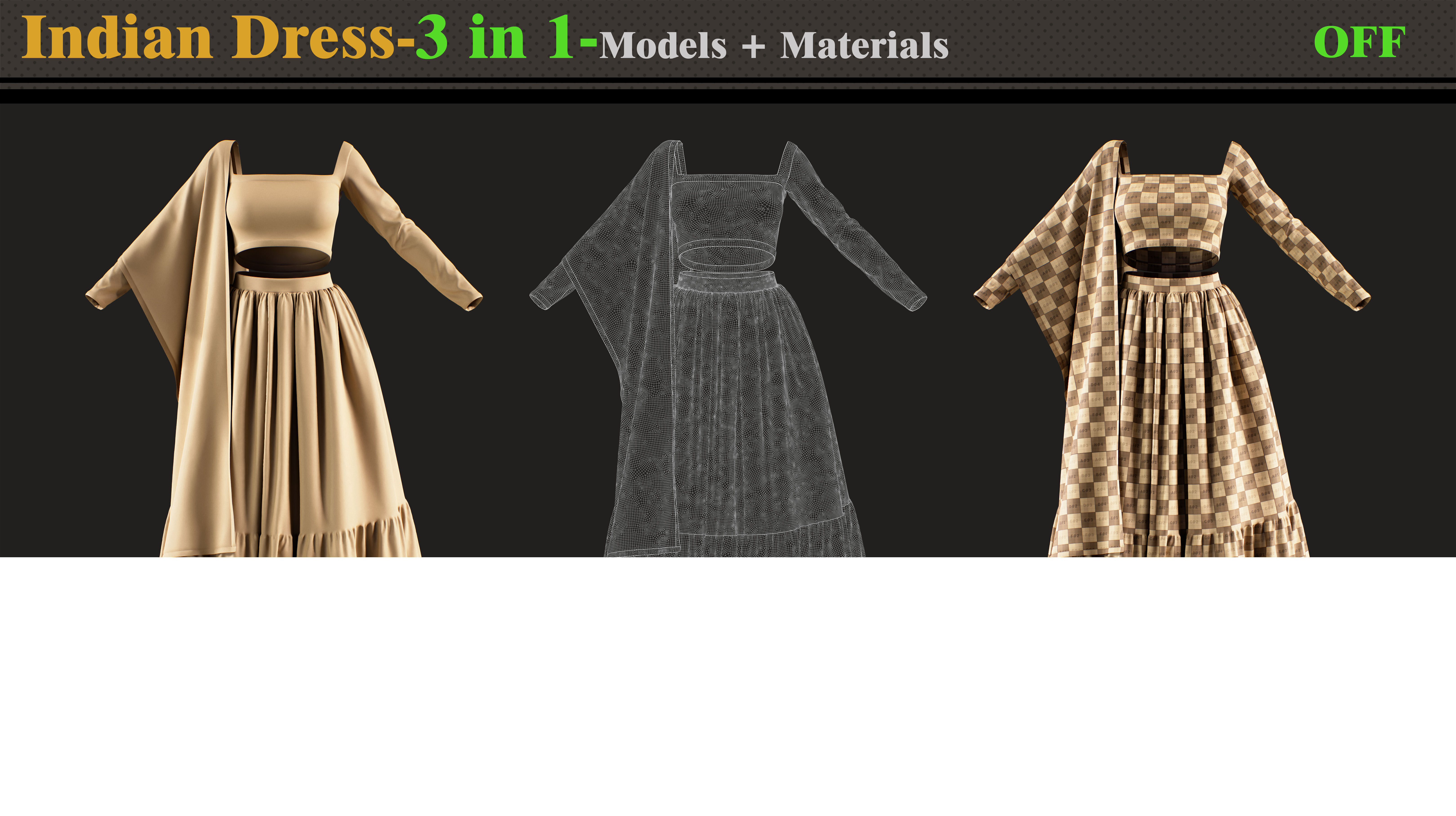 3 in 1 Indian Outfits- MD-Clo3d-OBJ-FBX-Materials-Textures -OFF 3D model_4