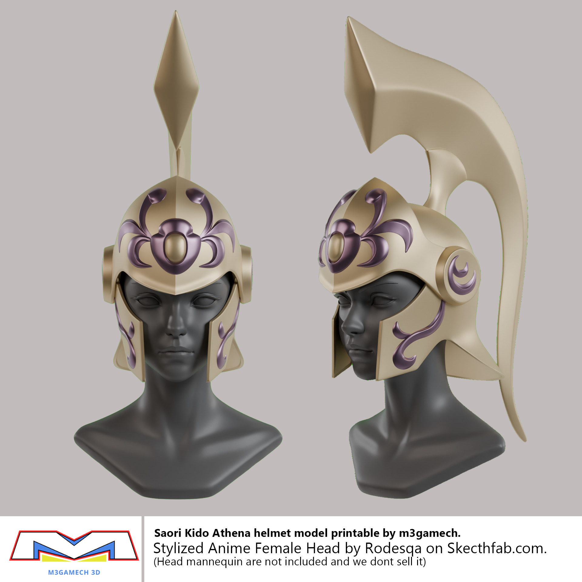 Saori Kido Athena Helmet STL Saint Seiya Cosplay 3D print model_3