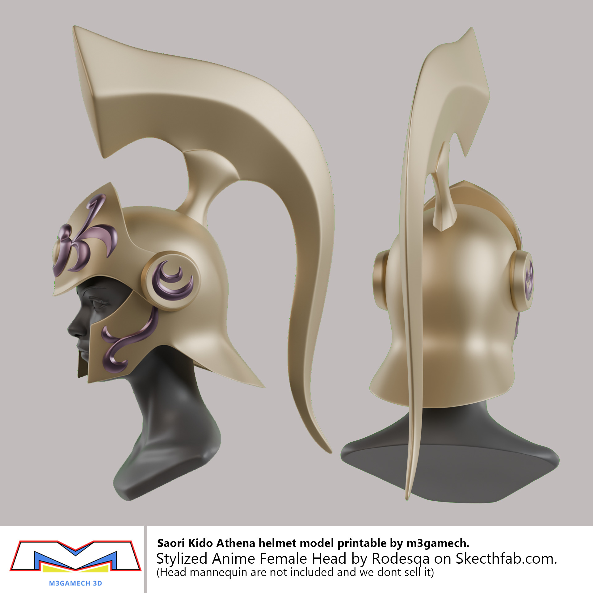 Saori Kido Athena Helmet STL Saint Seiya Cosplay 3D print model_4