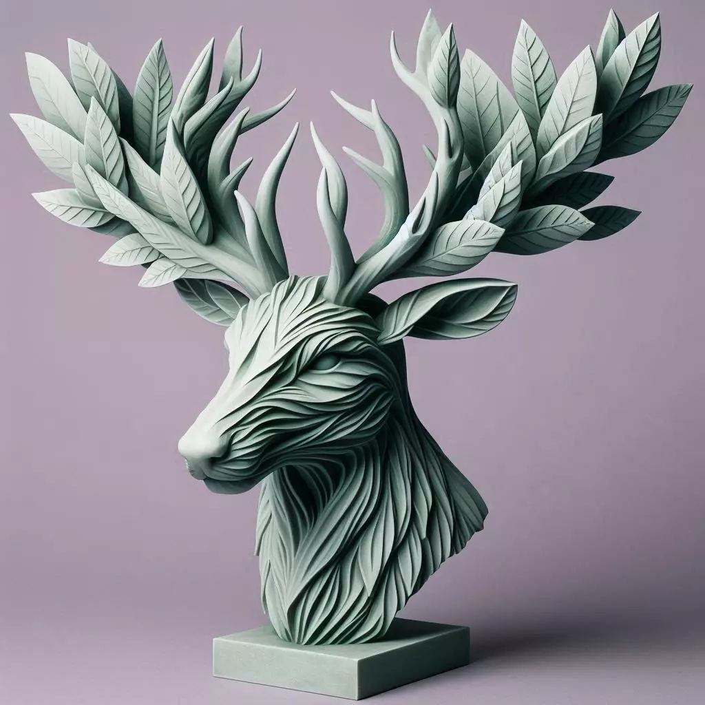 3D Printed Reindeer deer Head with Leaf Horns 3D print model_0