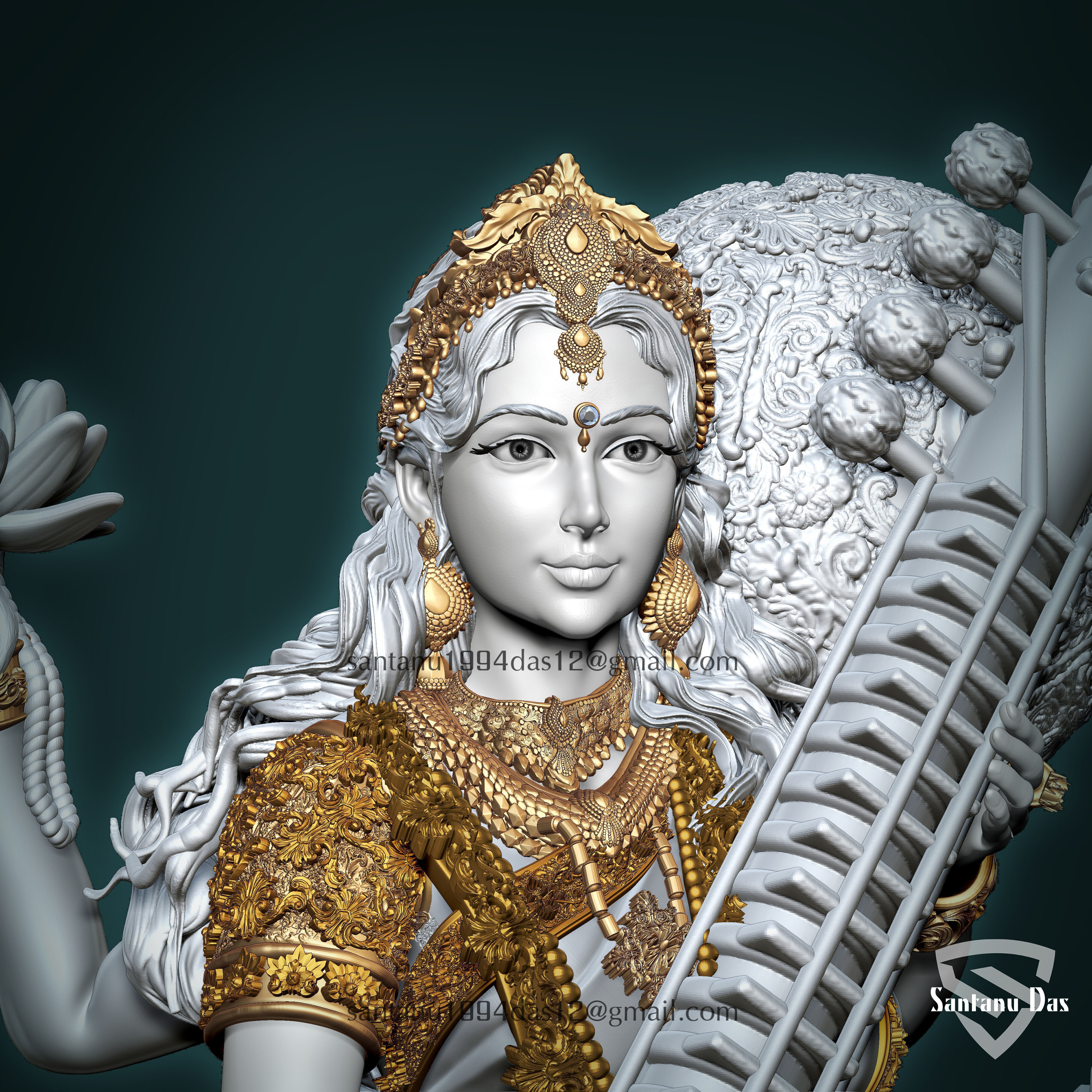Saraswathi Goddess  3d Print STL 3D print model_6