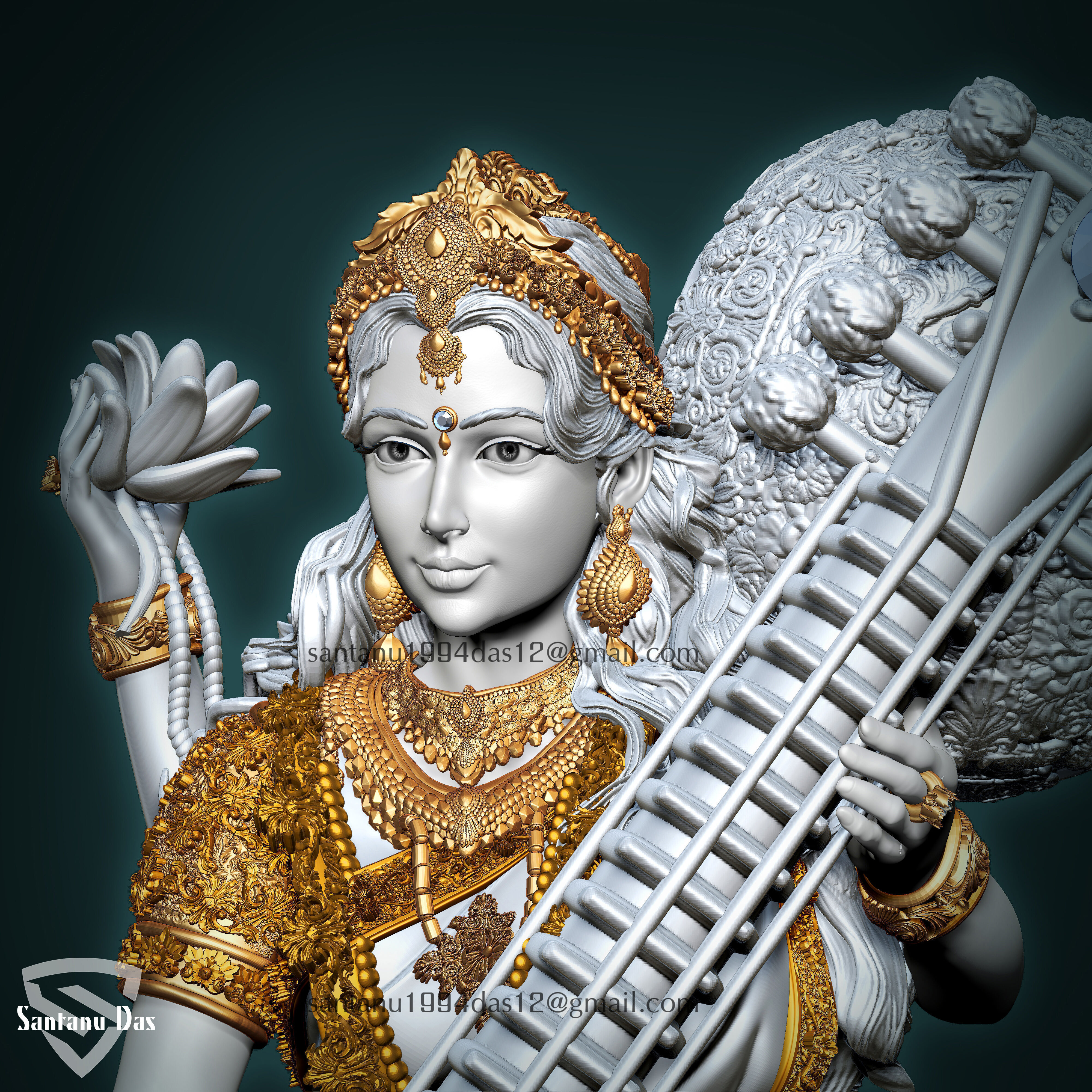 Saraswathi Goddess  3d Print STL 3D print model_7