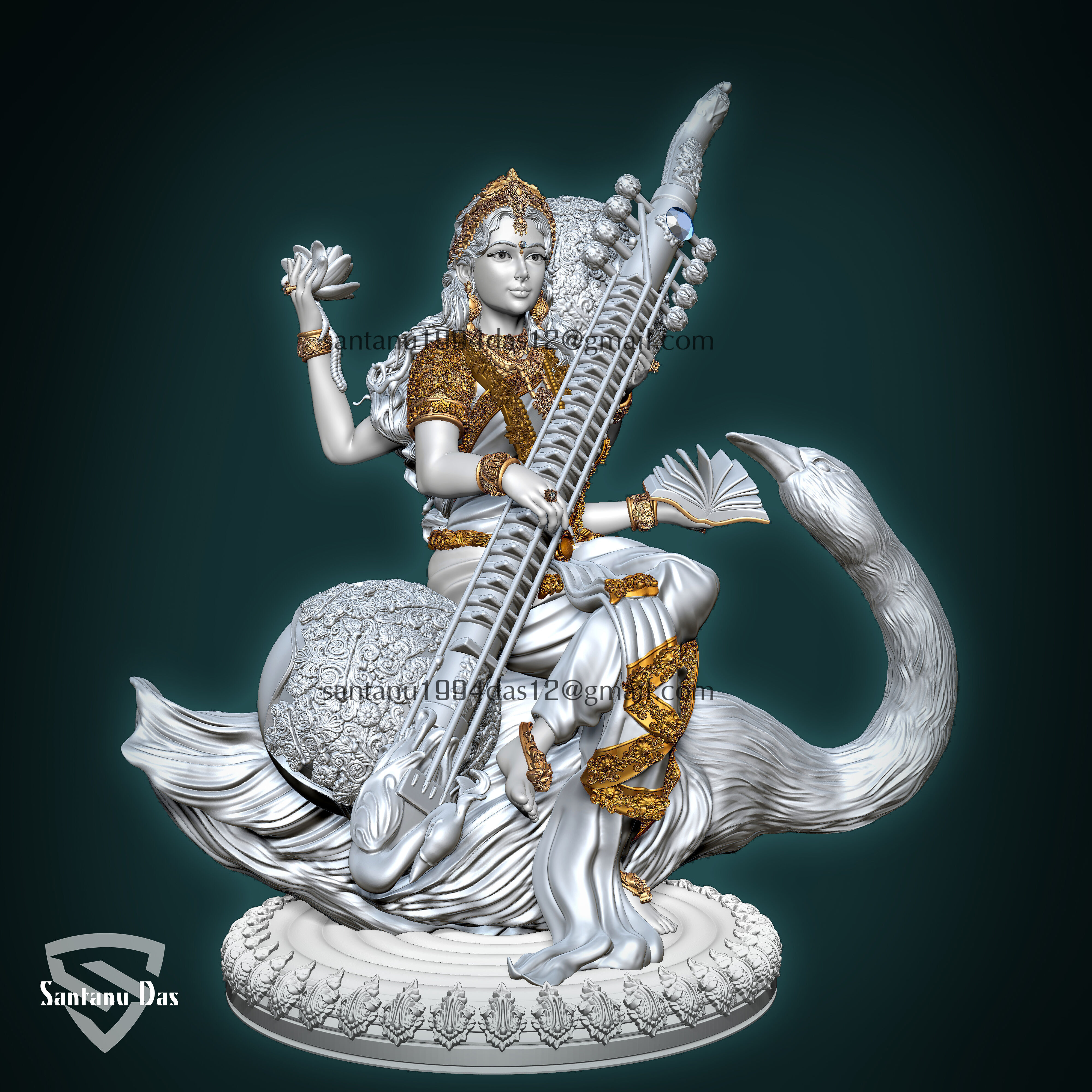 Saraswathi Goddess  3d Print STL 3D print model_3