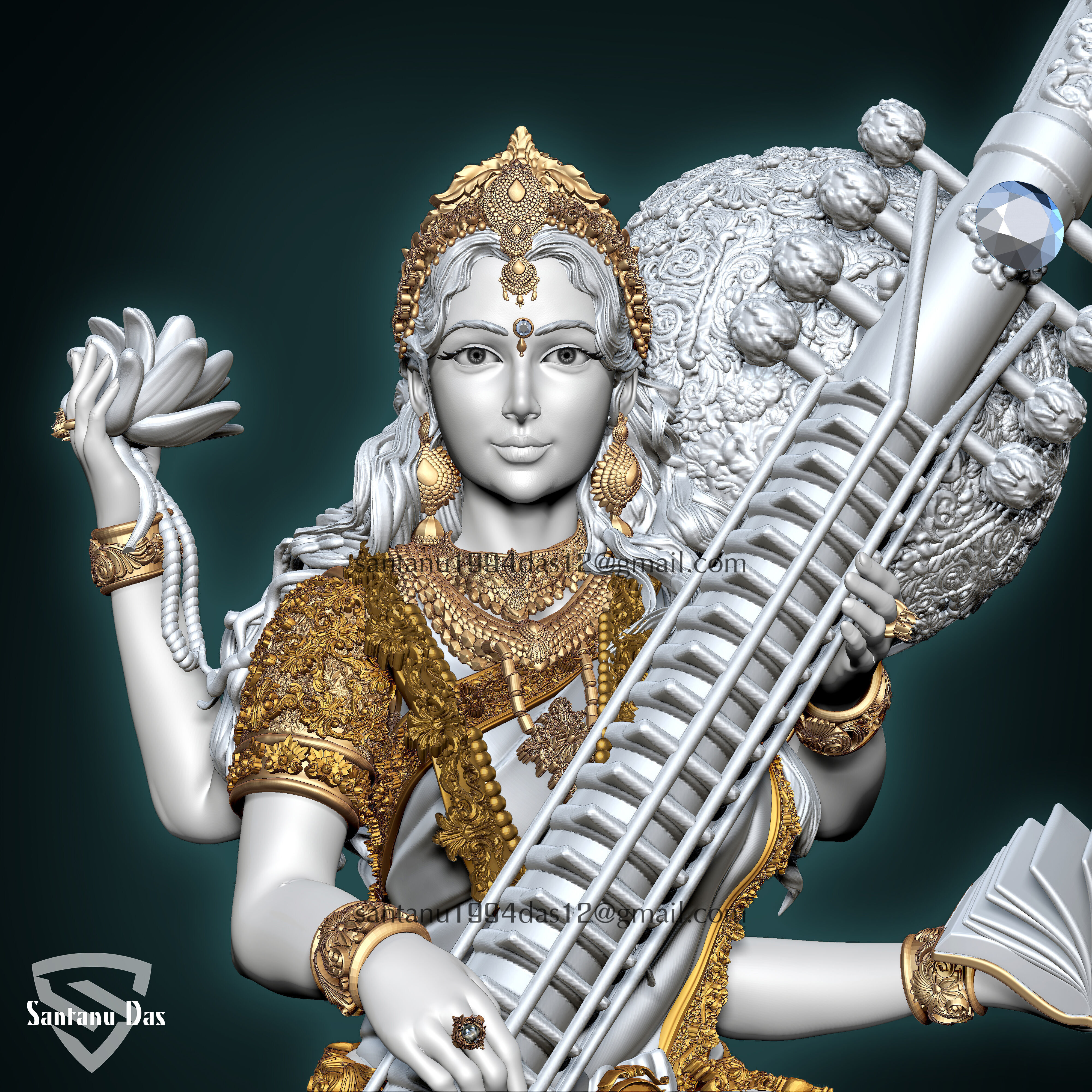 Saraswathi Goddess  3d Print STL 3D print model_4