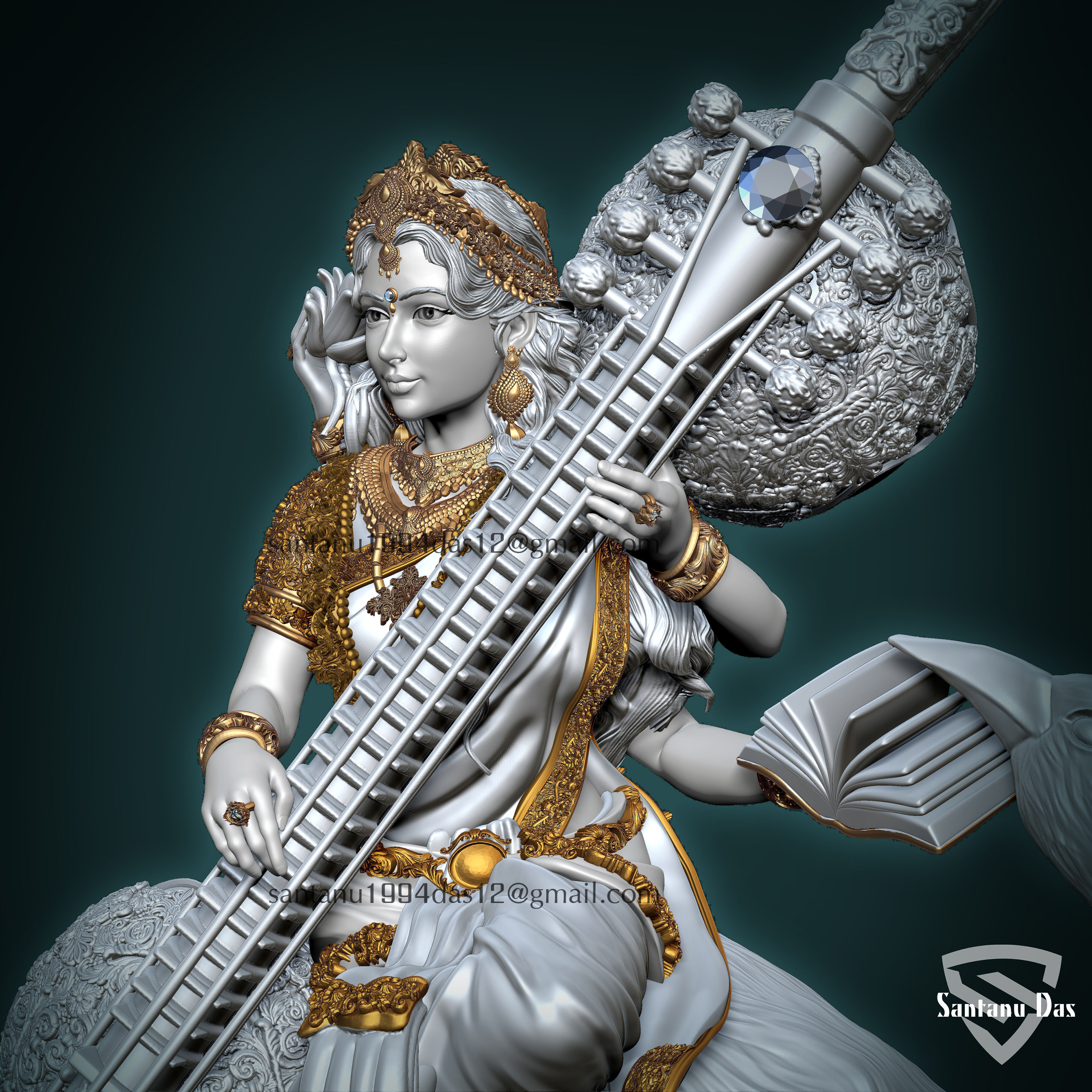 Saraswathi Goddess  3d Print STL 3D print model_5