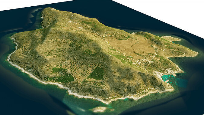 Levanzo island 3D model terrain Low-poly 3D model