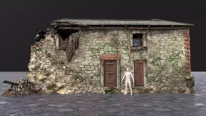 Old stone barn Low-poly 3D model