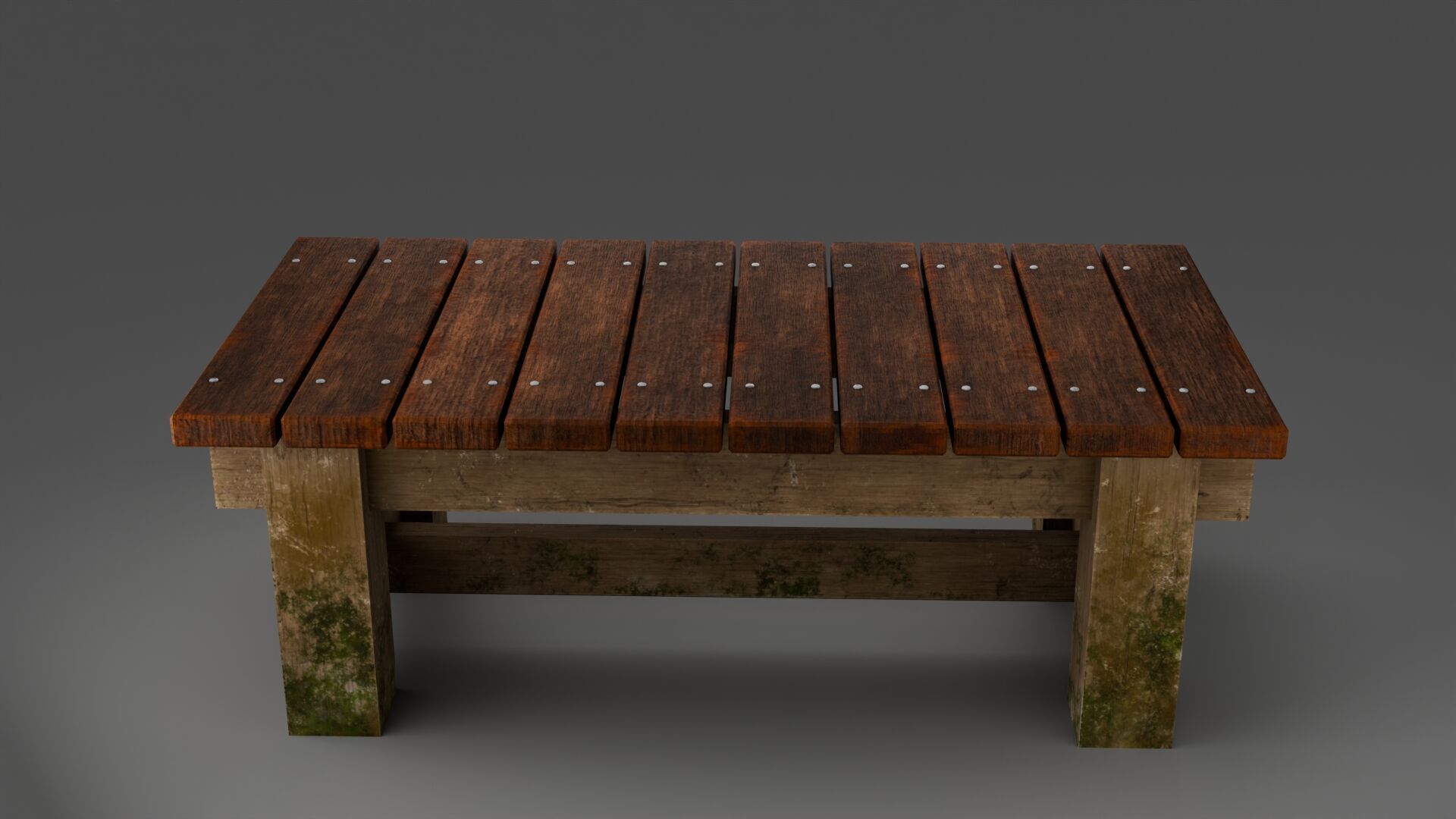Old Wooden Bench with Moss and Dirt Lowpoly PBR 3D Model Low-poly 3D model_7