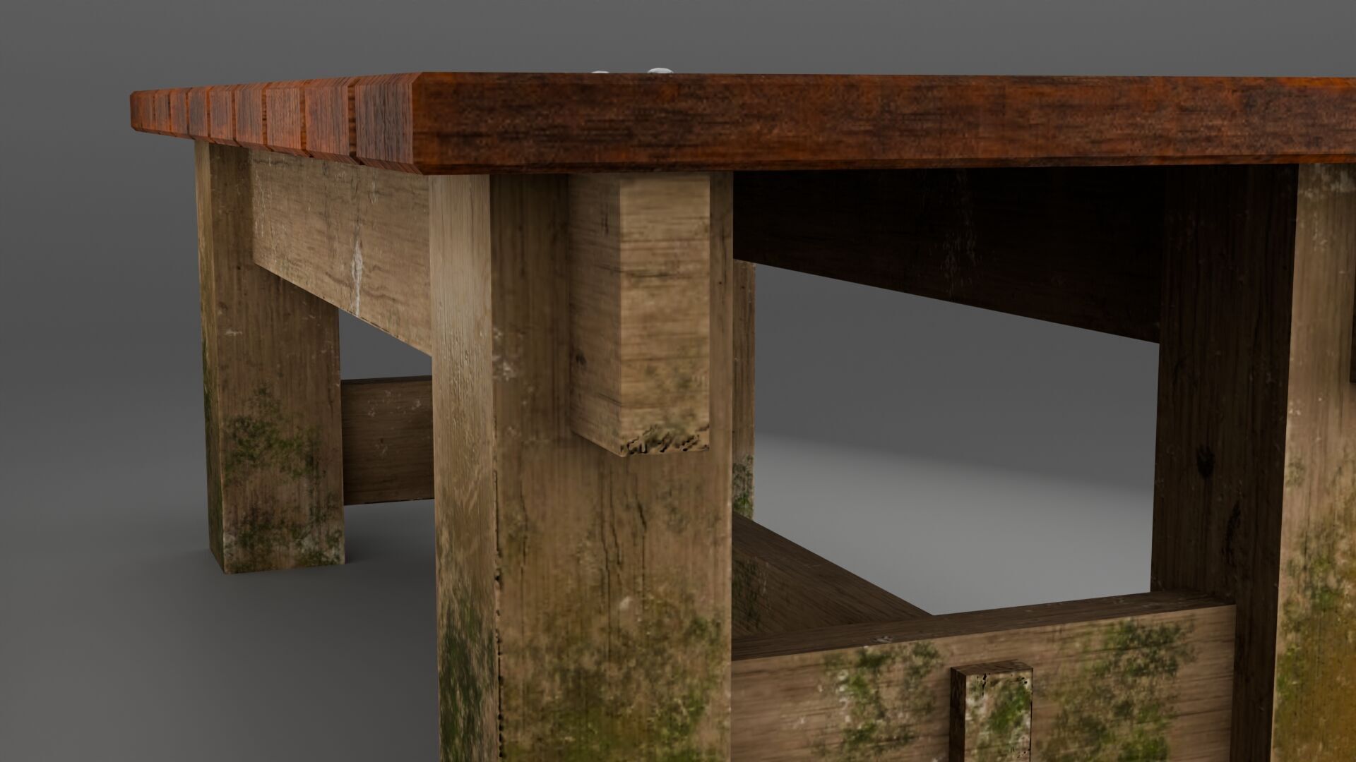 Old Wooden Bench with Moss and Dirt Lowpoly PBR 3D Model Low-poly 3D model_4