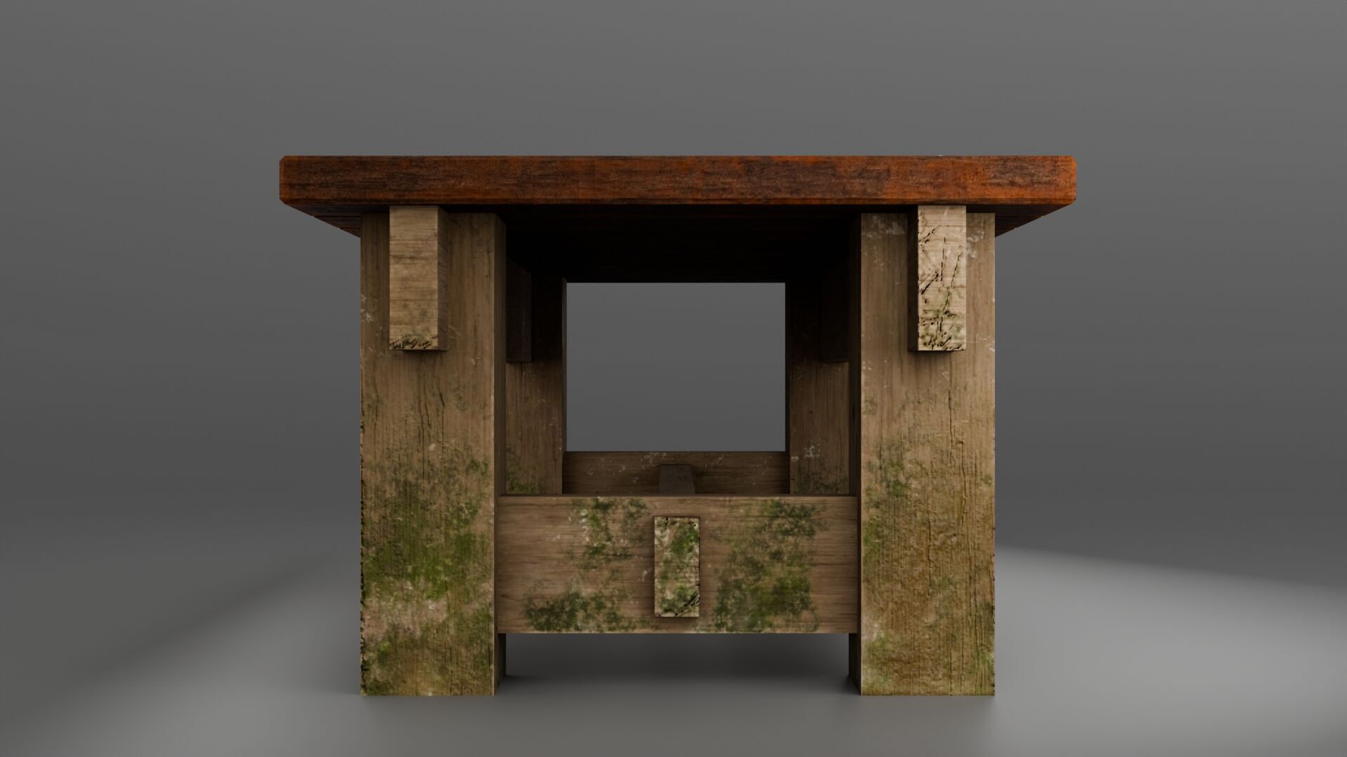 Old Wooden Bench with Moss and Dirt Lowpoly PBR 3D Model Low-poly 3D model_9