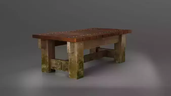 Old Wooden Bench with Moss and Dirt Lowpoly PBR 3D Model