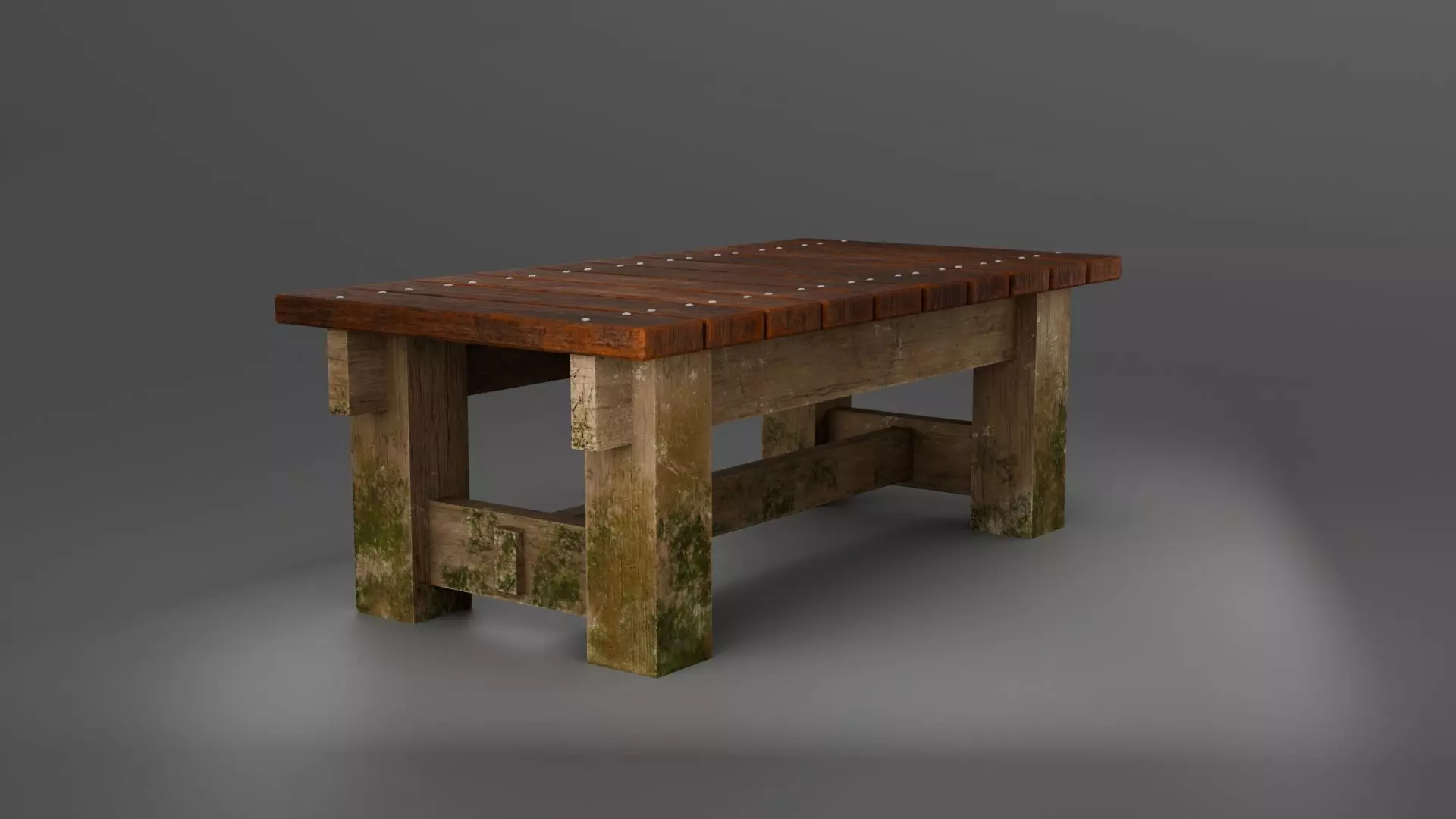 Old Wooden Bench with Moss and Dirt Lowpoly PBR 3D Model Low-poly 3D model_0