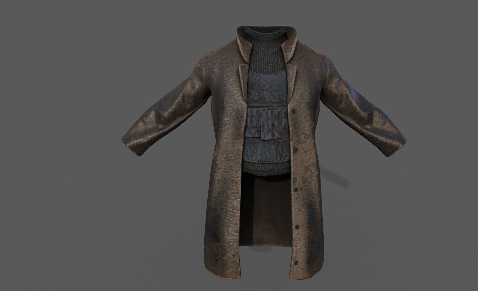 Lowpoly bandit long coat with vest Low-poly 3D model_1