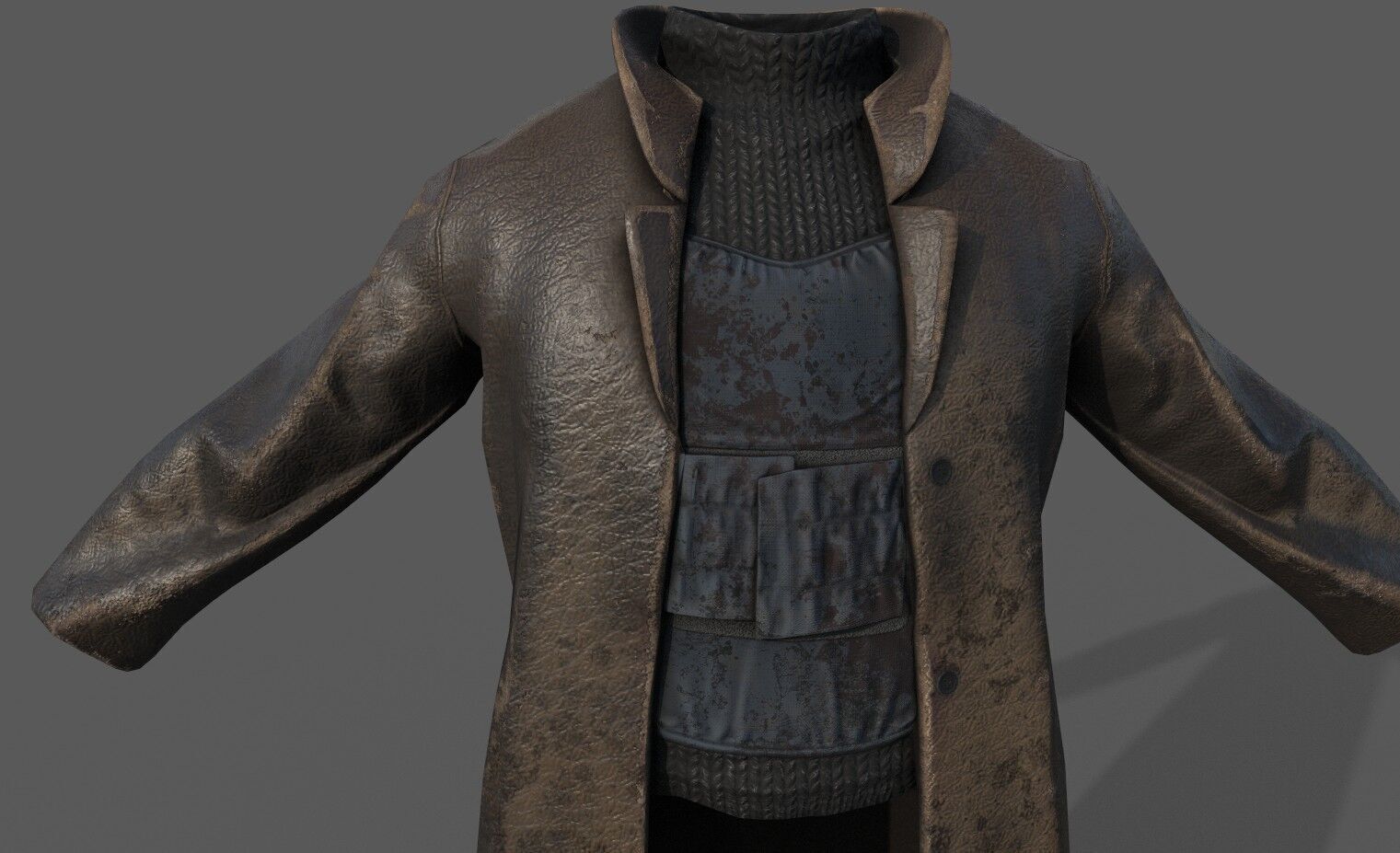 Lowpoly bandit long coat with vest Low-poly 3D model_7