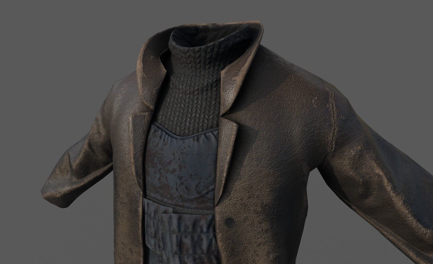 Lowpoly bandit long coat with vest Low-poly 3D model_6
