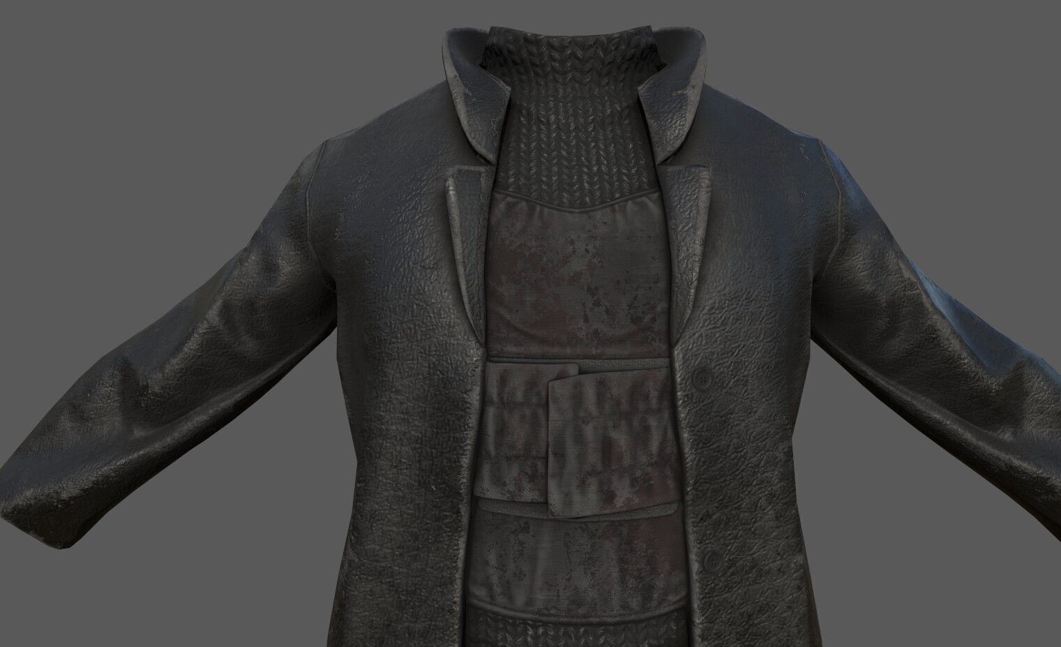Lowpoly bandit long coat with vest Low-poly 3D model_2