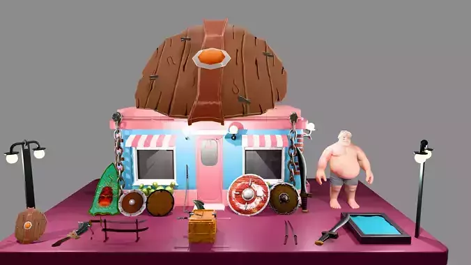 Stylized Medieval Weapon Shop Bundle Low-poly 3D model