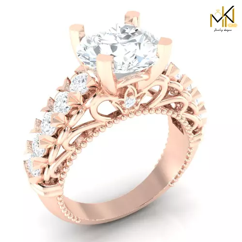 Vintage Rose Gold Solitaire Engagement Ring 3D print model