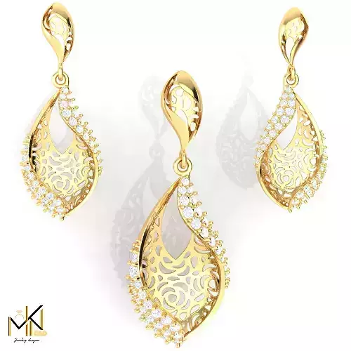 Elegant Floral Filigree Pendant Set with American Diamonds AD