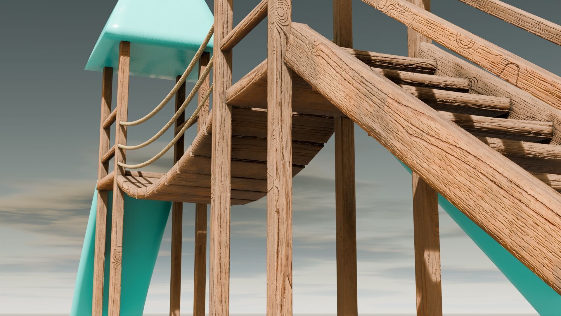 Playground castle with a slide Low-poly 3D model_2